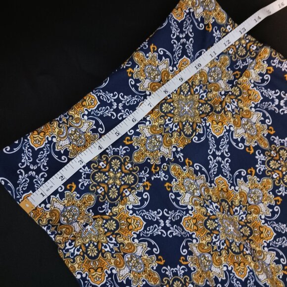 NEW Colette Mali Brushed Knit Foldover Knee Length Skirt Navy Blue Yellow/Tan XS - Picture 7 of 8